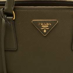 Pre Owned Prada Green Saffiano Leather Double Zip Tote