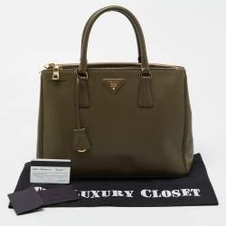 Pre Owned Prada Green Saffiano Leather Double Zip Tote
