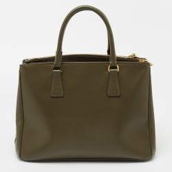 Pre Owned Prada Green Saffiano Leather Double Zip Tote