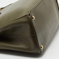 Pre Owned Prada Green Saffiano Leather Double Zip Tote