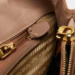 Pre Owned Prada Beige Saffiano Leather Galleria Double Zip Tote