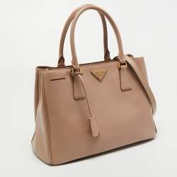 Pre Owned Prada Beige Saffiano Leather Galleria Double Zip Tote