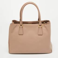 Pre Owned Prada Beige Saffiano Leather Galleria Double Zip Tote