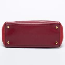 Pre Owned Prada Burgundy/Red Saffiano Leather Medium Double Zip Tote