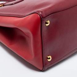 Pre Owned Prada Burgundy/Red Saffiano Leather Medium Double Zip Tote