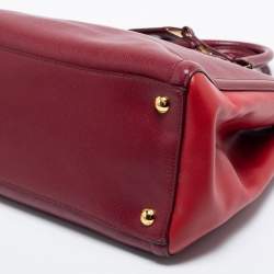 Pre Owned Prada Burgundy/Red Saffiano Leather Medium Double Zip Tote