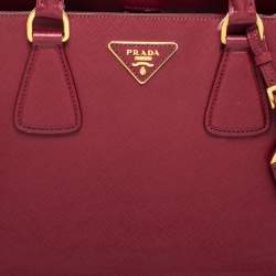 Pre Owned Prada Burgundy/Red Saffiano Leather Medium Double Zip Tote