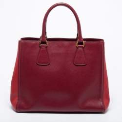 Pre Owned Prada Burgundy/Red Saffiano Leather Medium Double Zip Tote