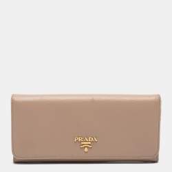 Pre Owned Prada Dusty Pink Saffiano Leather Flap Continental Wallet