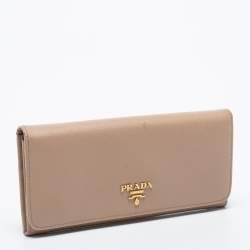 Pre Owned Prada Dusty Pink Saffiano Leather Flap Continental Wallet