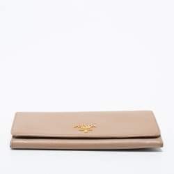 Pre Owned Prada Dusty Pink Saffiano Leather Flap Continental Wallet