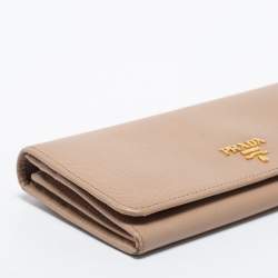 Pre Owned Prada Dusty Pink Saffiano Leather Flap Continental Wallet