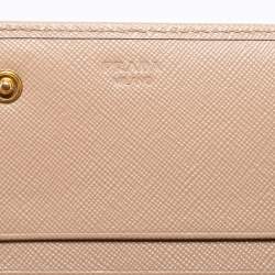 Pre Owned Prada Dusty Pink Saffiano Leather Flap Continental Wallet