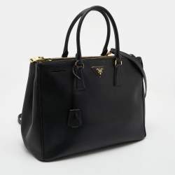 Pre Owned Prada Black Saffiano Lux Leather Large Galleria Double Zip Tote