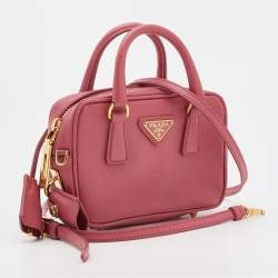 Pre Owned Prada Pink Saffiano Lux Leather Mini Bauletto Bag