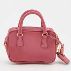 Pre Owned Prada Pink Saffiano Lux Leather Mini Bauletto Bag