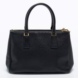 Pre Owned Prada Black Saffiano Leather Double Zip Tote