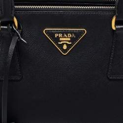 Pre Owned Prada Black Saffiano Leather Double Zip Tote