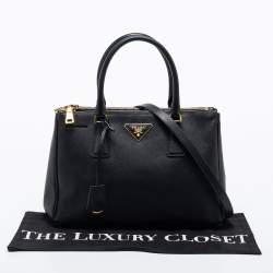 Pre Owned Prada Black Saffiano Leather Double Zip Tote