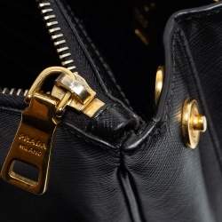 Pre Owned Prada Black Saffiano Leather Double Zip Tote