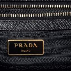 Pre Owned Prada Black Saffiano Leather Double Zip Tote