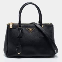 Pre Owned Prada Black Saffiano Leather Double Zip Tote
