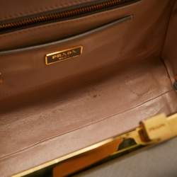 Prada Grey Saffiano Lux Leather Pyramid Frame Satchel