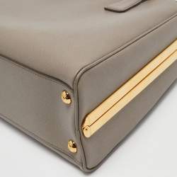 Prada Grey Saffiano Lux Leather Pyramid Frame Satchel