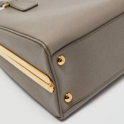 Prada Grey Saffiano Lux Leather Pyramid Frame Satchel