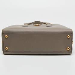 Prada Grey Saffiano Lux Leather Pyramid Frame Satchel