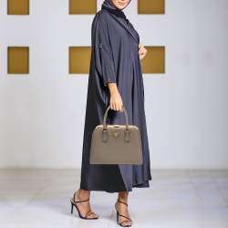 Prada Grey Saffiano Lux Leather Pyramid Frame Satchel