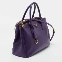Pre Owned Prada Purple Saffiano Lux Leather Medium Galleria Double Zip Tote