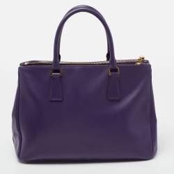 Pre Owned Prada Purple Saffiano Lux Leather Medium Galleria Double Zip Tote