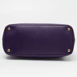 Pre Owned Prada Purple Saffiano Lux Leather Medium Galleria Double Zip Tote