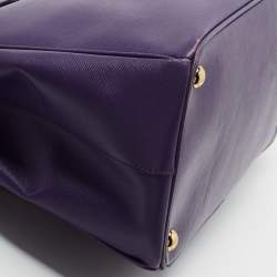 Pre Owned Prada Purple Saffiano Lux Leather Medium Galleria Double Zip Tote