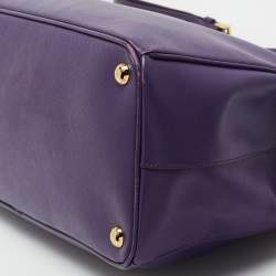 Pre Owned Prada Purple Saffiano Lux Leather Medium Galleria Double Zip Tote
