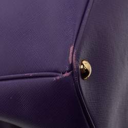 Pre Owned Prada Purple Saffiano Lux Leather Medium Galleria Double Zip Tote