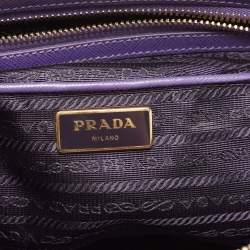 Pre Owned Prada Purple Saffiano Lux Leather Medium Galleria Double Zip Tote