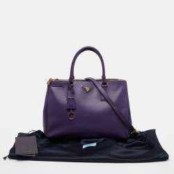 Pre Owned Prada Purple Saffiano Lux Leather Medium Galleria Double Zip Tote