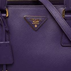 Pre Owned Prada Purple Saffiano Lux Leather Medium Galleria Double Zip Tote