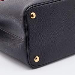 Pre Owned Prada Black/Red Saffiano Cuir Leather and Crocodile Double Tote