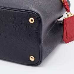 Pre Owned Prada Black/Red Saffiano Cuir Leather and Crocodile Double Tote