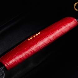 Pre Owned Prada Black/Red Saffiano Cuir Leather and Crocodile Double Tote