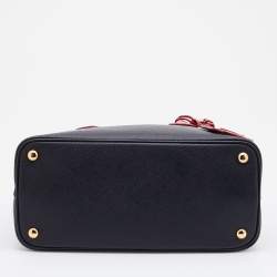 Pre Owned Prada Black/Red Saffiano Cuir Leather and Crocodile Double Tote