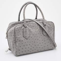 Pre Owned Prada Grey Ostrich Leather Bauletto Bag