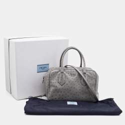 Pre Owned Prada Grey Ostrich Leather Bauletto Bag