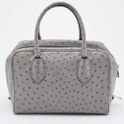 Pre Owned Prada Grey Ostrich Leather Bauletto Bag