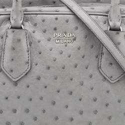 Pre Owned Prada Grey Ostrich Leather Bauletto Bag