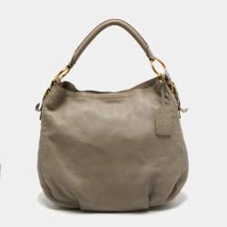 Prada Grey Vitello Daino Leather Large Side Pocket Zip Hobo