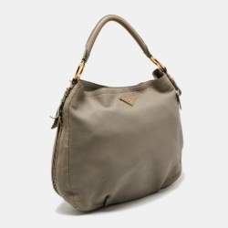 Prada Grey Vitello Daino Leather Large Side Pocket Zip Hobo